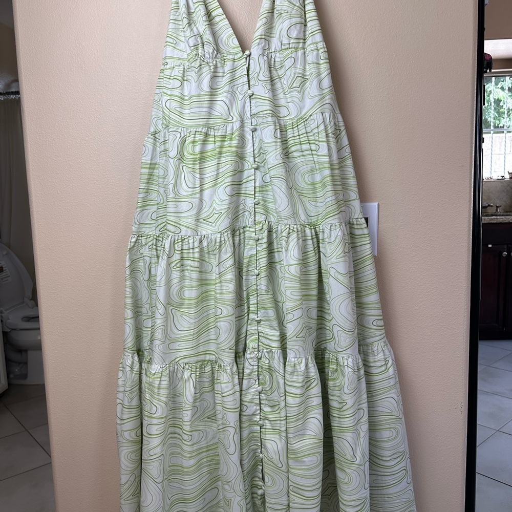 Charlie Holiday Green and White Ruffled Tiered Maxi Dress - Picture 6 of 8